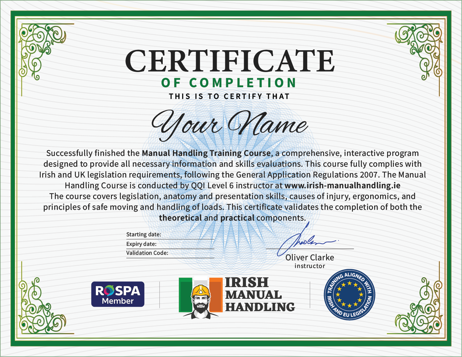 Official Manual Handling Certificate - QQI accredited Manual Handling Cert from Irish Manual Handling Dublin Ireland - Instant Download